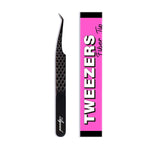 Aguud 45 Degree Fiber Tip Lash Tweezers, Non-Slip Hexi-Grip Volume Tweezers for Professional Eyelash Extensions Black