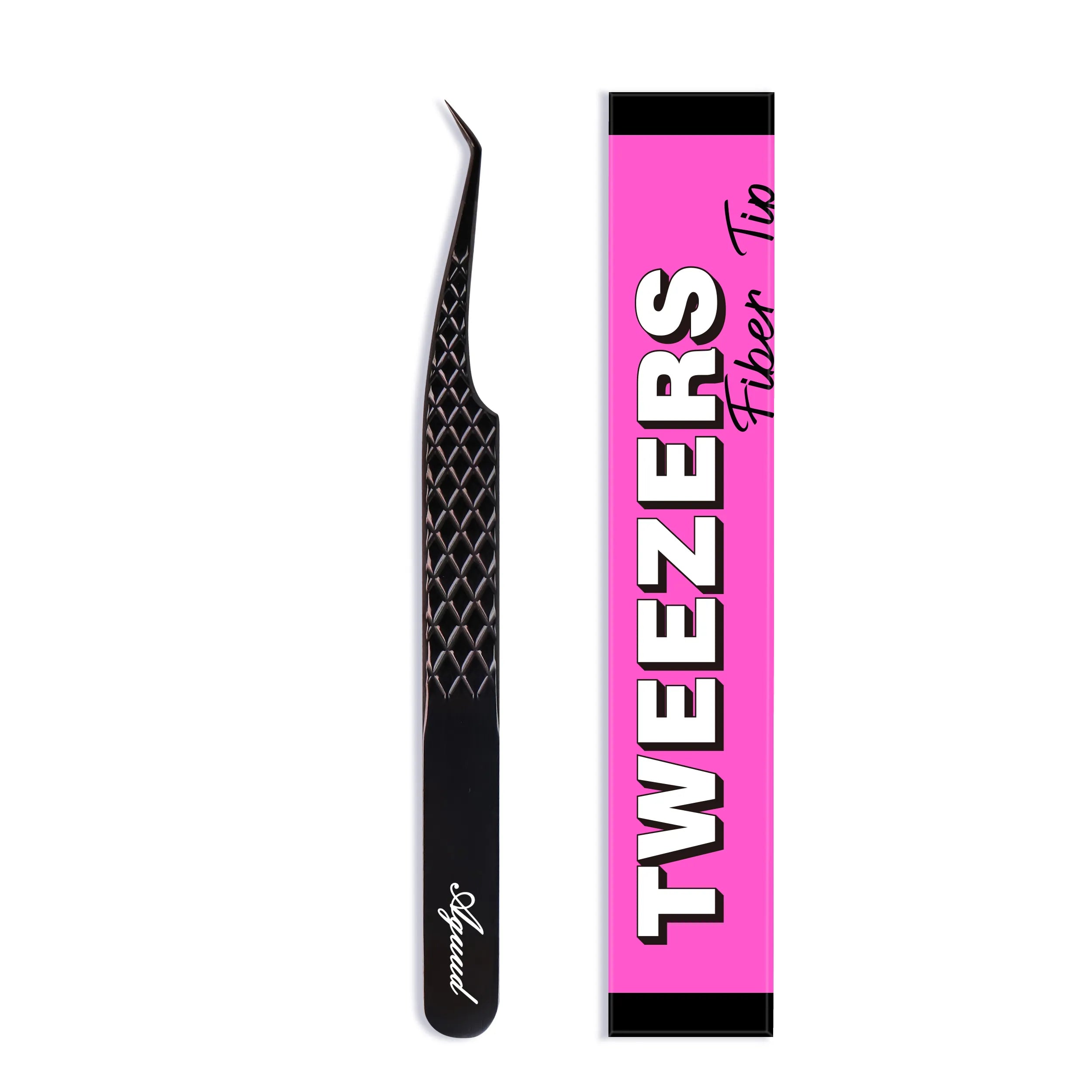 Aguud 45 Degree Fiber Tip Lash Tweezers, Non-Slip Hexi-Grip Volume Tweezers for Professional Eyelash Extensions Black
