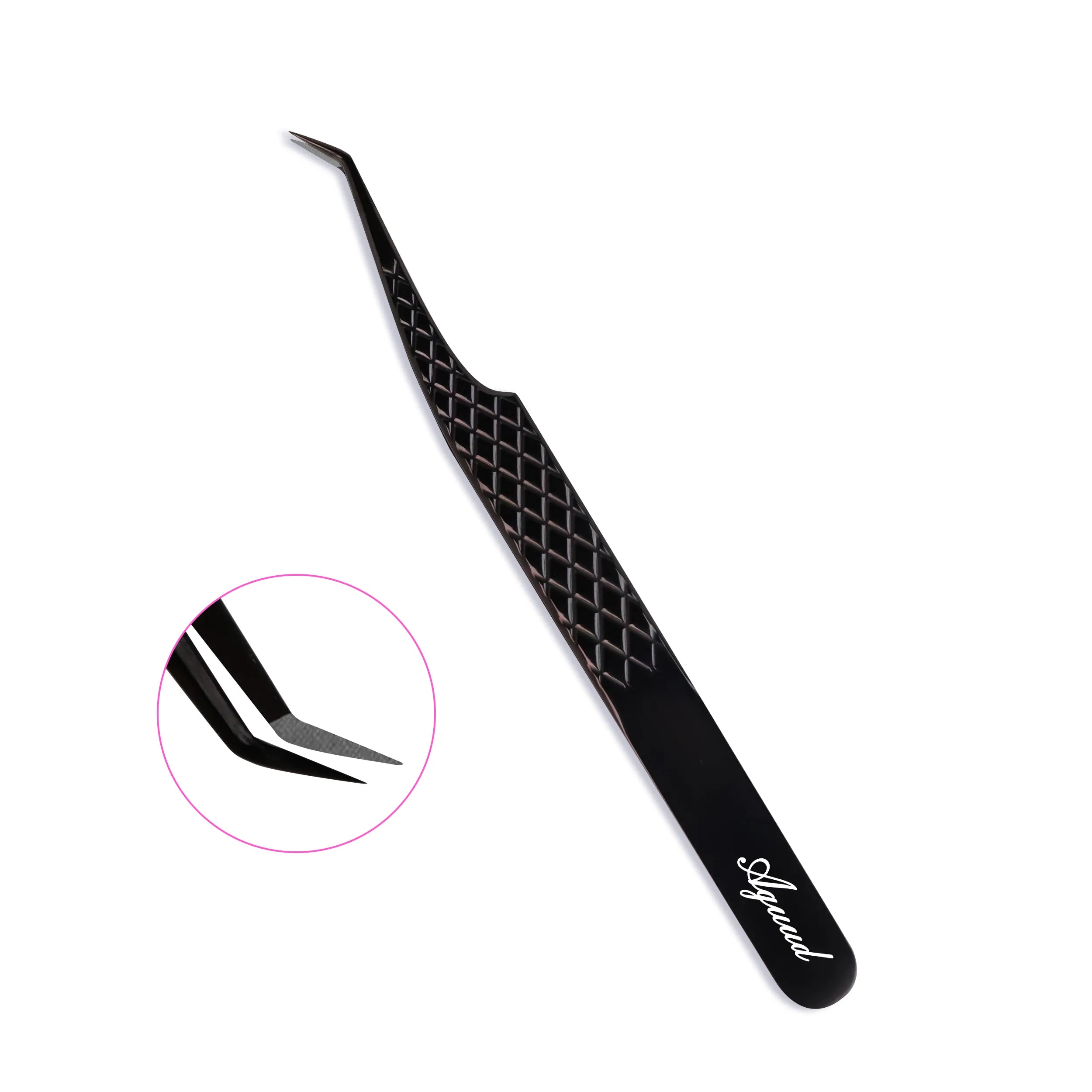 Aguud 45 Degree Fiber Tip Lash Tweezers, Non-Slip Hexi-Grip Volume Tweezers for Professional Eyelash Extensions Black