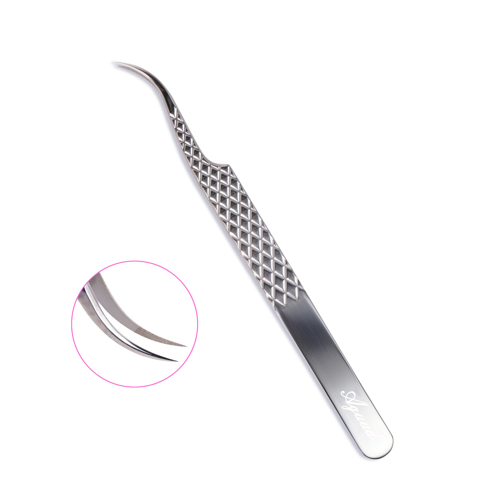 Silver Curved Fiber‑Tip Isolation Tweezers