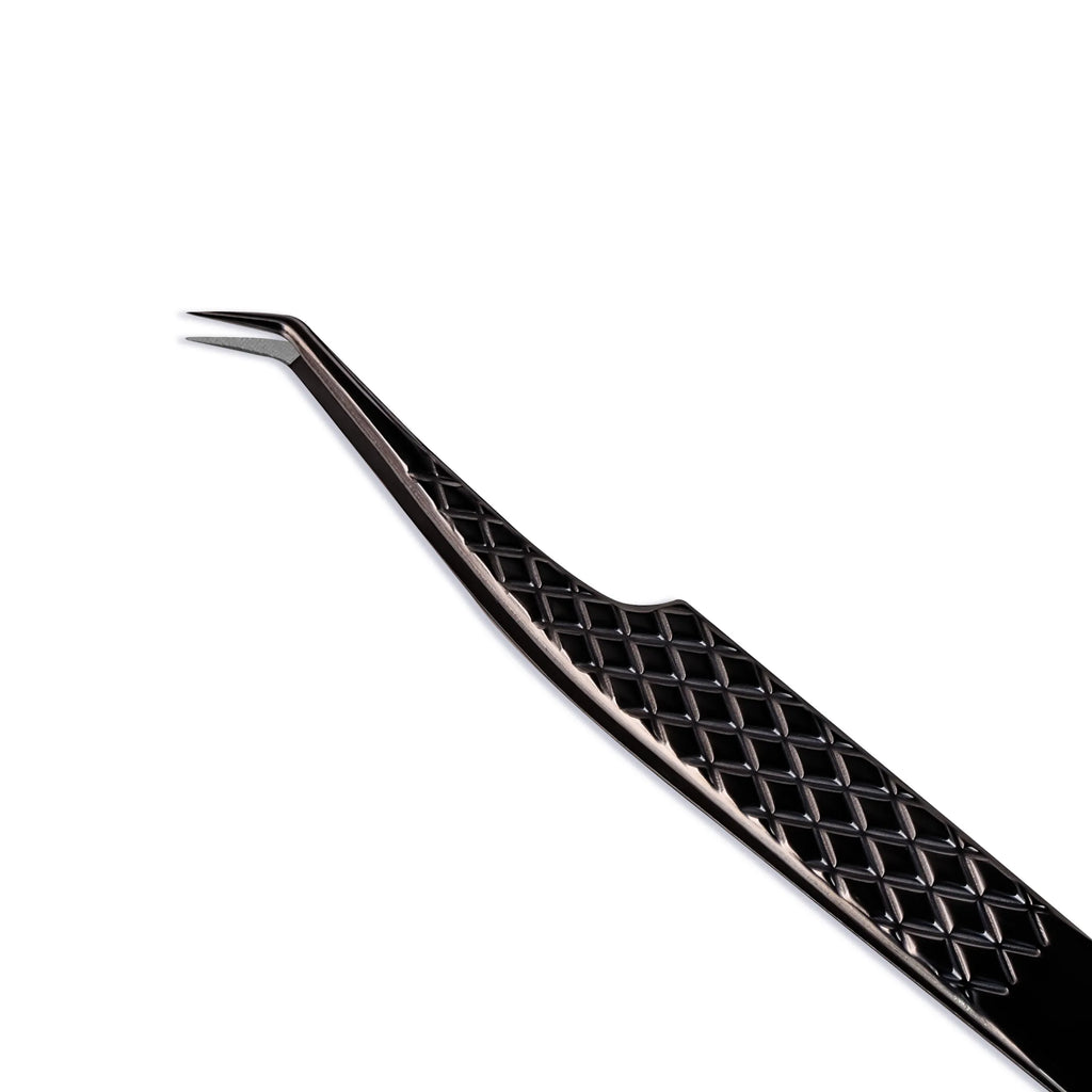 Aguud 45 Degree Fiber Tip Lash Tweezers, Non-Slip Hexi-Grip Volume Tweezers for Professional Eyelash Extensions Black