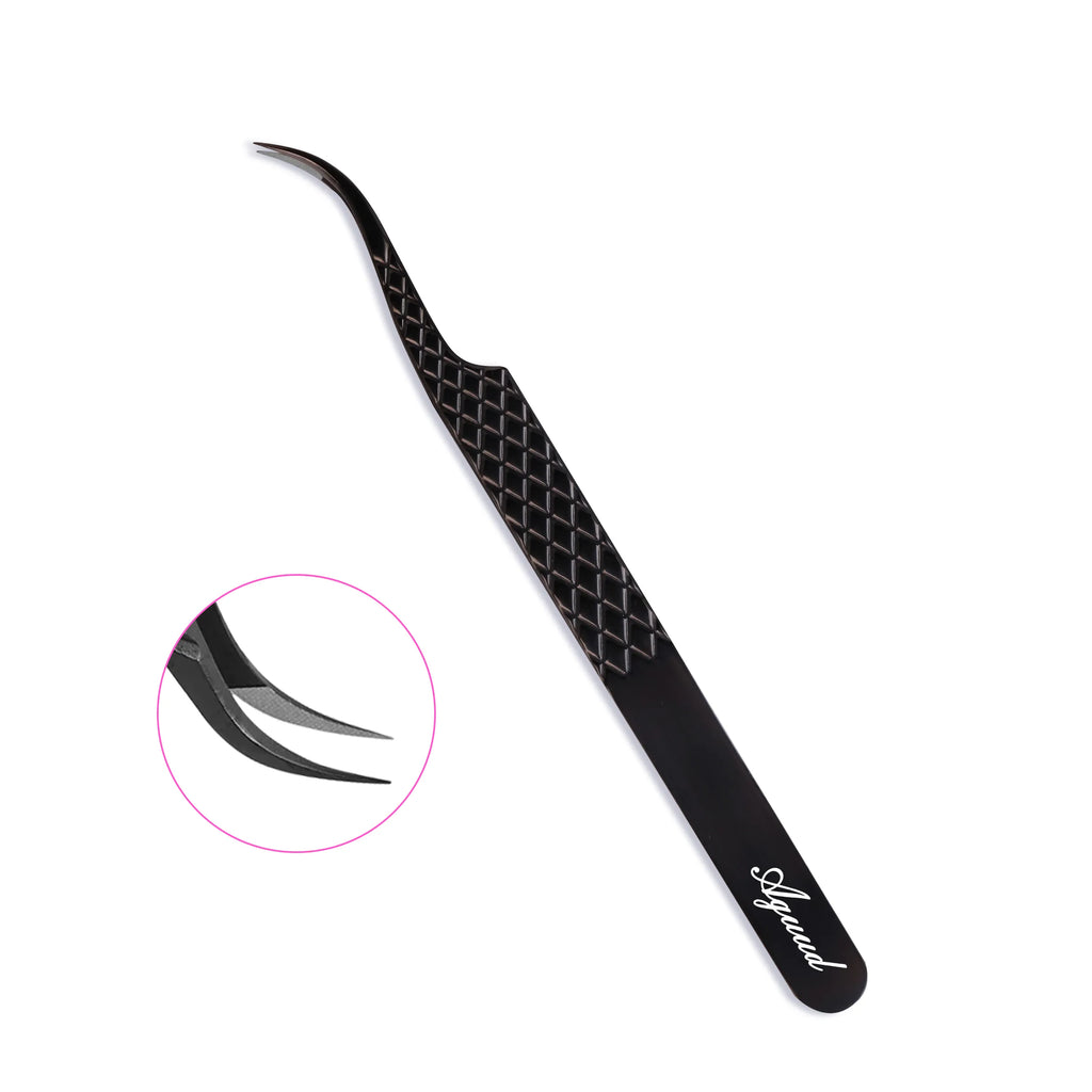Pinzas para extensiones de pestañas con punta de fibra curva / 3 opciones de color