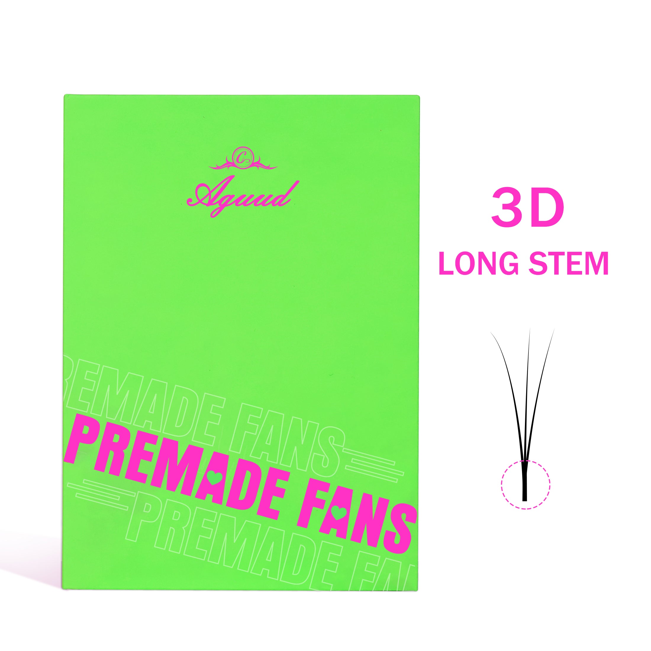 Cílios postiços 3D com haste longa, pré-fabricados, 320 leques - 0,07 mm