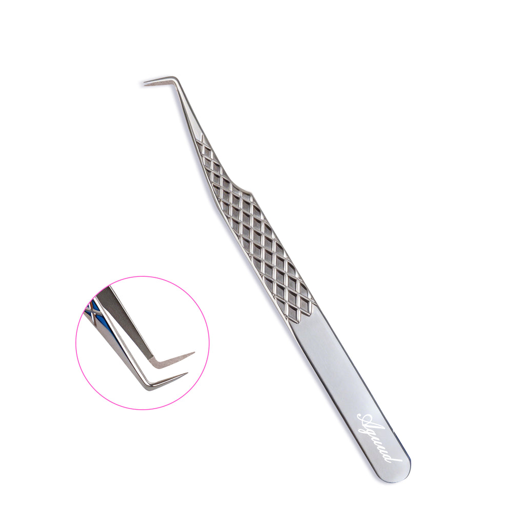 90° Silver‑Fiber Tip Lash Extension Tweezers