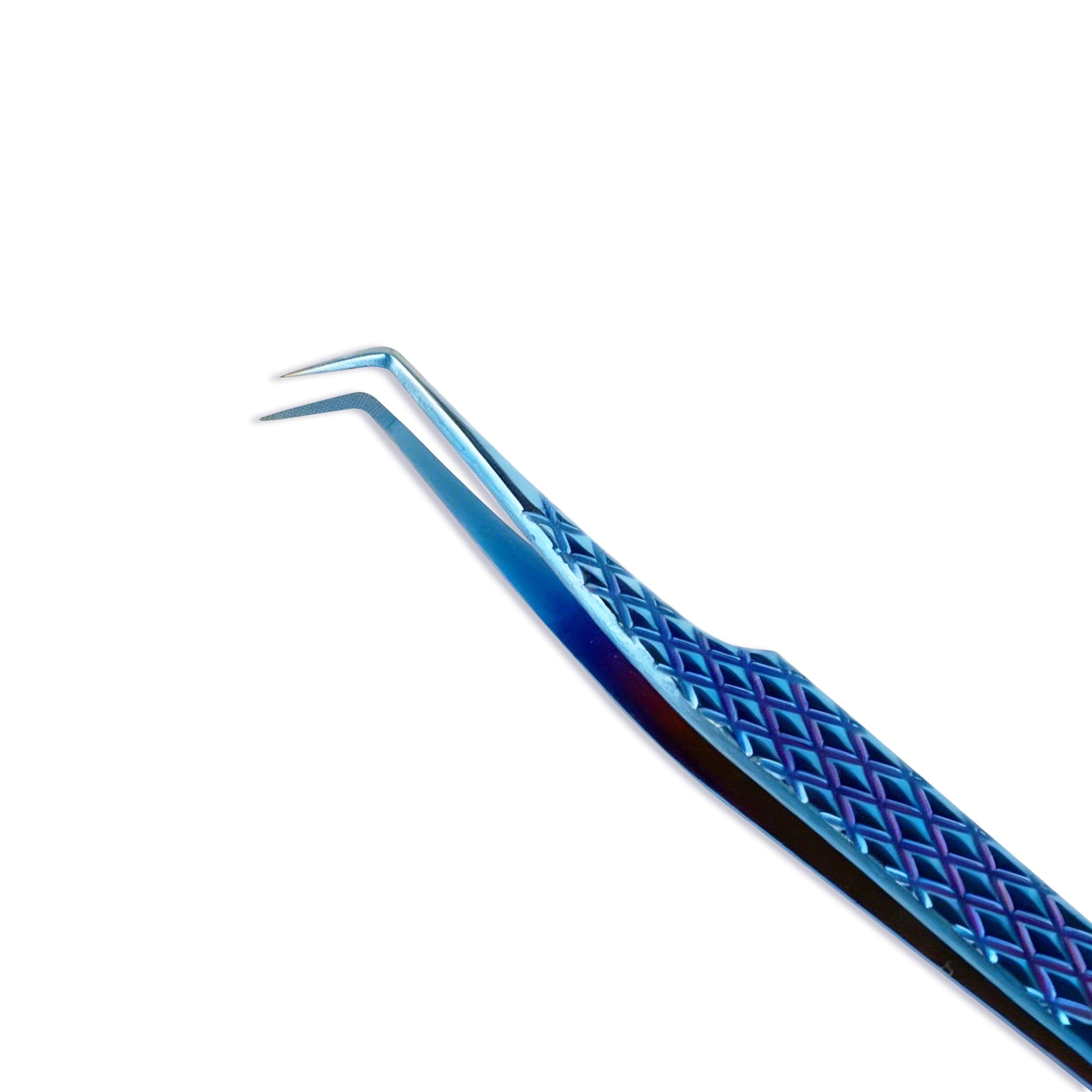 Pince à épiler à pointe bleue en fibre pour extensions de cils à 45°