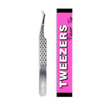 Aguud 45 Degree Fiber Tip Lash Tweezers, Non-Slip Hexi-Grip Volume Tweezers for Professional Eyelash Extensions Silver