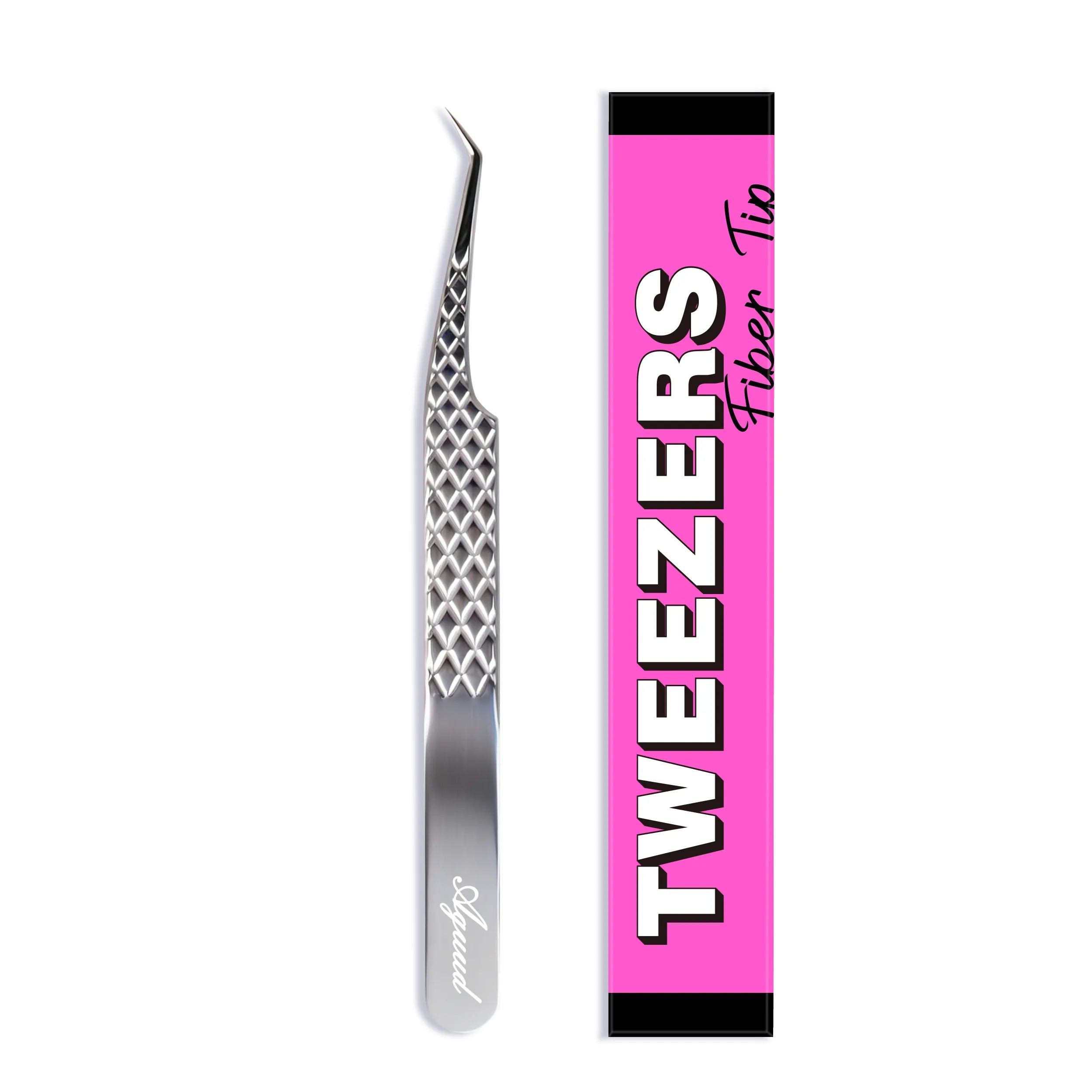 Aguud 45 Degree Fiber Tip Lash Tweezers, Non-Slip Hexi-Grip Volume Tweezers for Professional Eyelash Extensions Silver