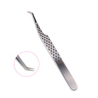 Aguud 45 Degree Fiber Tip Lash Tweezers, Non-Slip Hexi-Grip Volume Tweezers for Professional Eyelash Extensions Silver