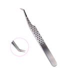 45° Silver‑Fiber Tip Lash Extension Tweezers