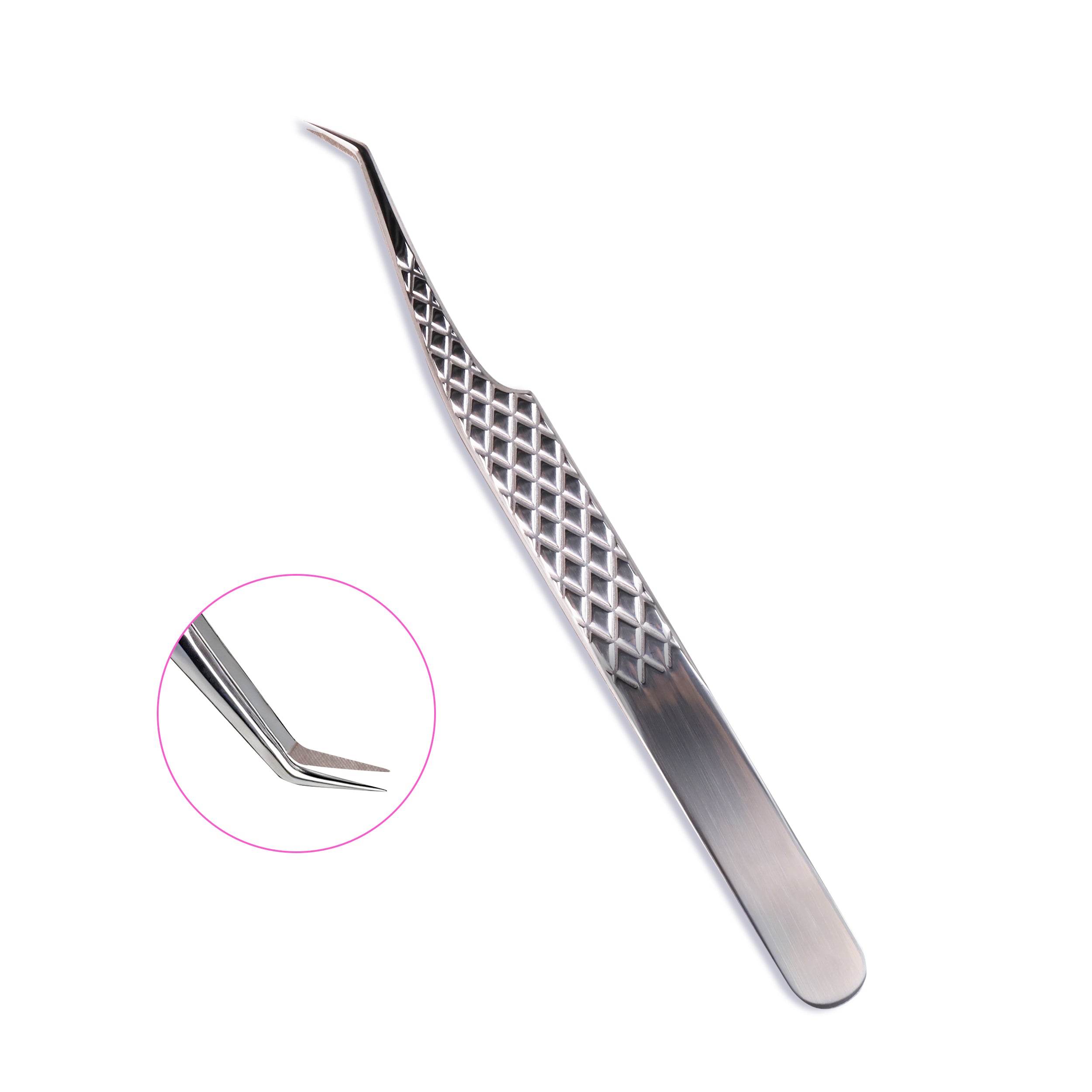 45° Silver‑Fiber Tip Lash Extension Tweezers