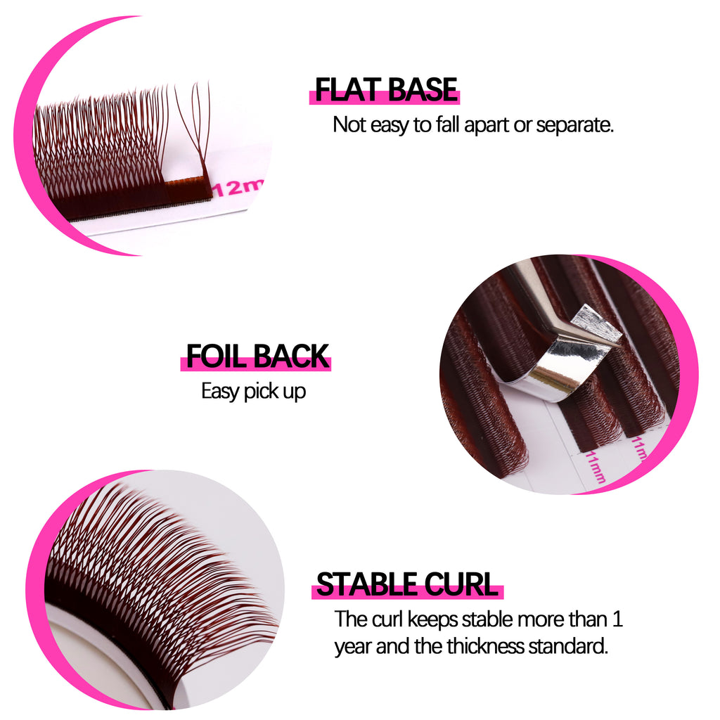 Plateaux d'extensions de cils bordeaux en forme de U YY 4D 5D