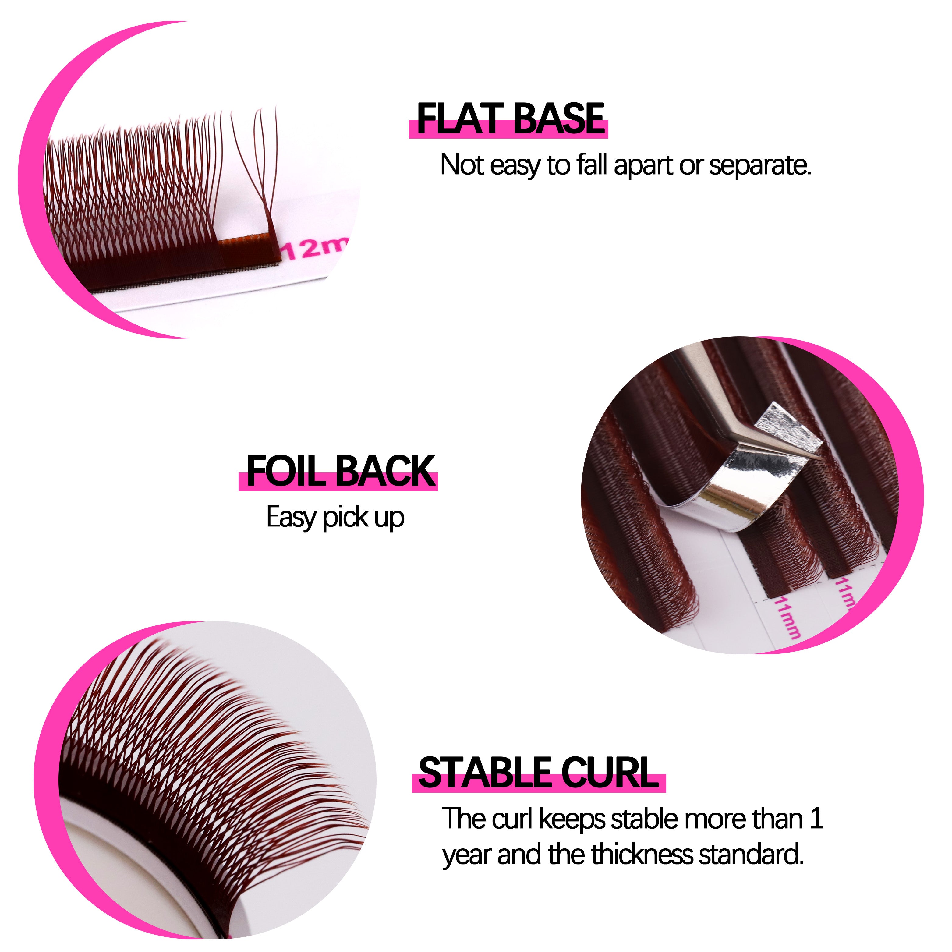 Plateaux d'extensions de cils bordeaux en forme de U YY 4D 5D