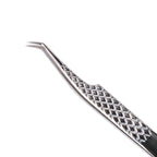 Aguud 45 Degree Fiber Tip Lash Tweezers, Non-Slip Hexi-Grip Volume Tweezers for Professional Eyelash Extensions Silver