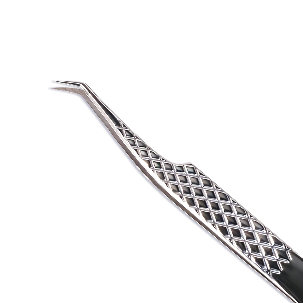 45° Silver‑Fiber Tip Lash Extension Tweezers